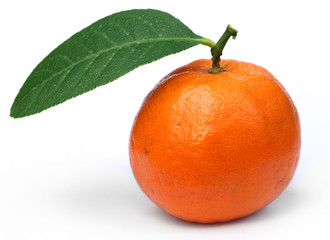Orange with green leaf
