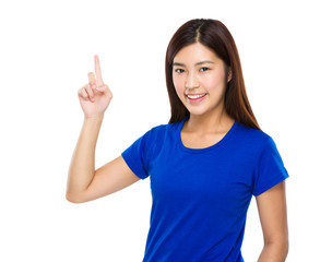Woman with finger point upwards