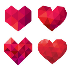 vector collection of polygonal red hearts on white background - 76009234