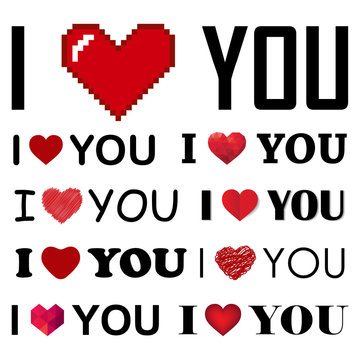 Fototapeta vector collection of I love you inscrIptions with hearts