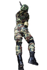soldier with  assault rifle on white background