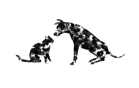 silhouette astratta di cane e gatto