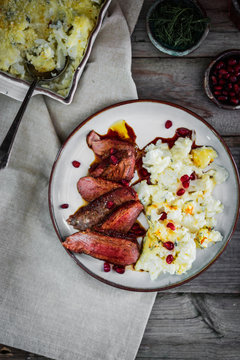 Grilled steak with cauliflower and pomegranate