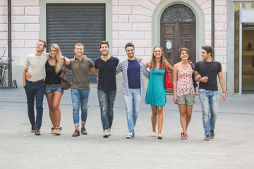 Obraz premium Group of Friends in Town Square, Friendship Theme