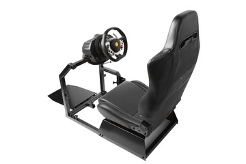 racing simulator cockpit with seat and wheel