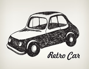 vector doodle black and white hand drawn retro car