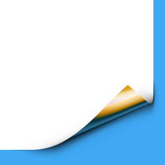 Curled up Paper Corner Isolated on Blue Background.Vector