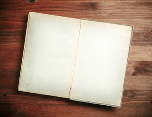 Open Book blank on old wood background