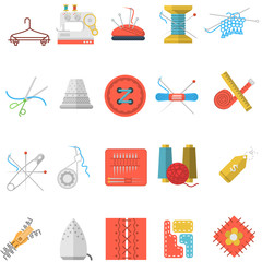 Flat icons collection of sewing items