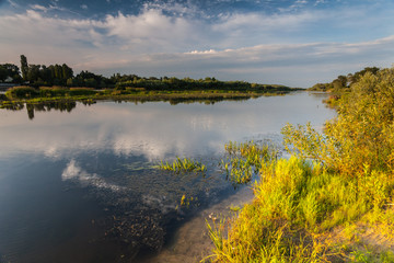 Beautiful summer water landscape in sunbeam