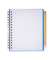 Blank notebook and pencil, isolated on white with clipping path