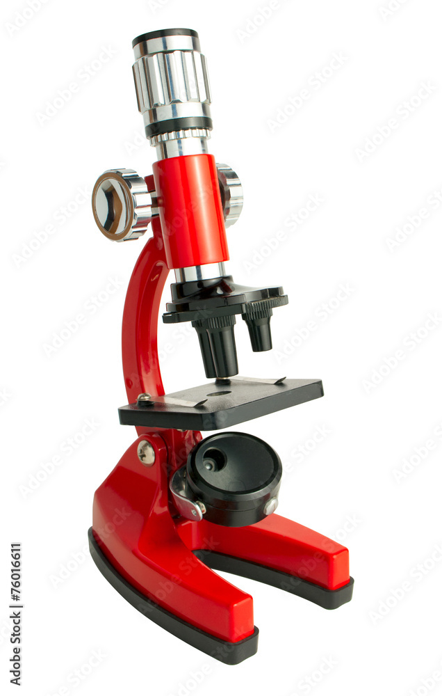 Wall mural red microscope isolated on white background with path