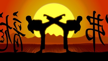 Karate Sunset with Symboles