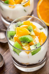 Yogurt with muesli and fruits