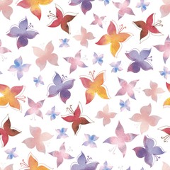 Vector pattern with watercolor butterflies on white background