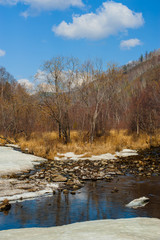 Spring on Circum-Baikal Road to the south of Lake Baikal