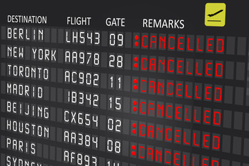 Fototapeta premium Airport billboard panel with cancelled flights