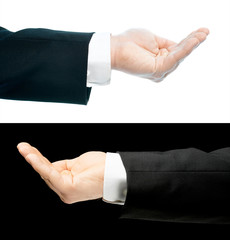 Obraz premium Caucasian hand in a business suit isolated