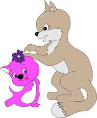 Mother and daughter on a white background. Children's