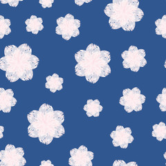 A seamless pattern of watercolor hand drawn pink flower, blue