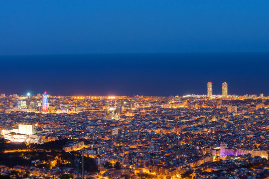 Barcelona at down seen from Mount Tibidabo