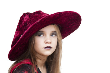halloween girl with hat on white background