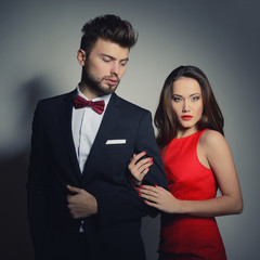 Sexy passion couple in love. Portrait of beautiful young man and