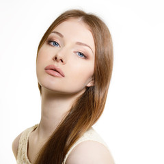 Fototapeta premium Portrait of attractive teen girl over on white background, Beaut