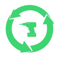 Perceuse électrique dans un symbole recyclage