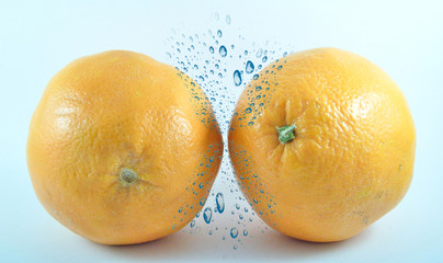 Oranges with water drops