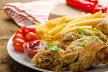 Fried chicken, chilli fries and dip