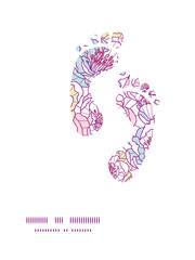 Vector colorful line art flowers footprints silhouettes pattern