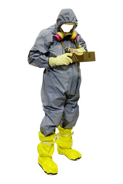 rescuer in a protective suit
