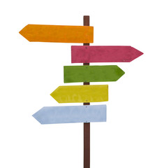 Isolate white background colorful arrow sign wooden.