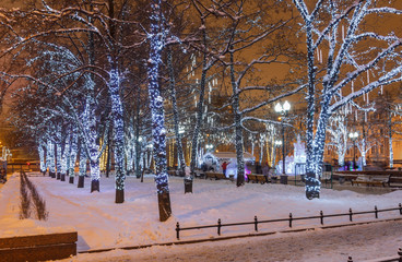 Новогоднее световое украшение города - гирлянды на деревьях © Igor Gorshkov