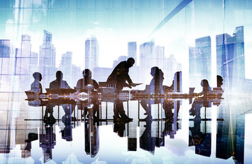 Silhouette Business People Celebration Success Cityscape Concept