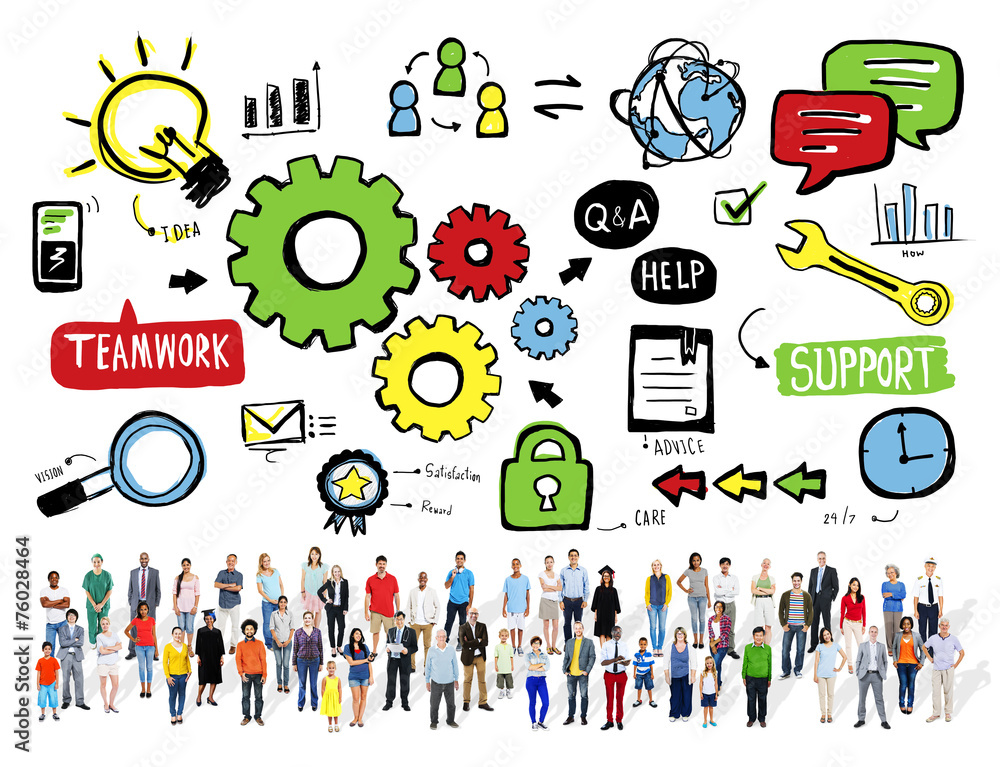 Poster team teamwork support success collaboration cog unity concept