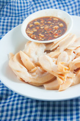 Sweet fish sauce ready to serve with  Santol fruit Thai traditio