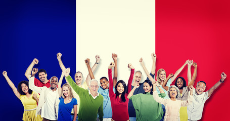 Group Multi-Ethnic People Celebrating France Concept