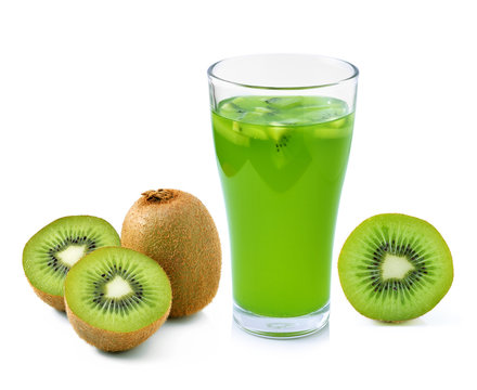glass of juice with kiwi on a white background