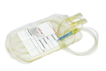 Empty medical blood bag isolated on white background