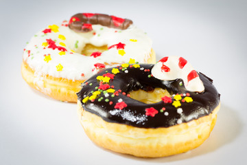 Christmas delicious donut on white background