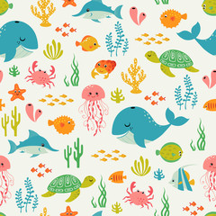 Naklejka na ściany i meble Cute underwater life pattern