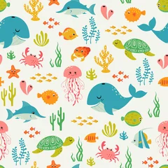 Wall murals Sea animals Cute underwater life pattern