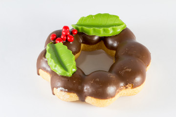 Christmas delicious donut on white background