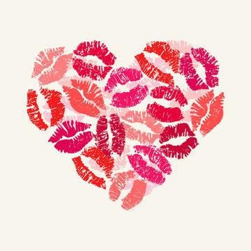 Heart with lipsticks prints. Happy Valentine's Day. Vector