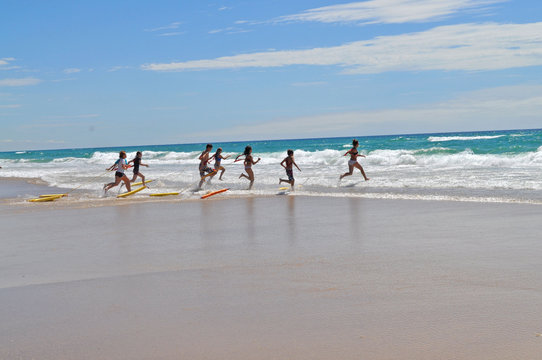 Life Saving training on Australian iconic beach, Gold Coast.