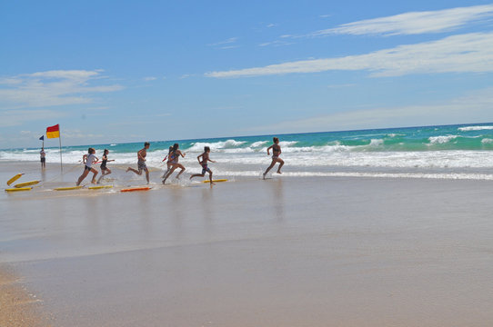 Life Saving training on Australian iconic beach, Gold Coast.