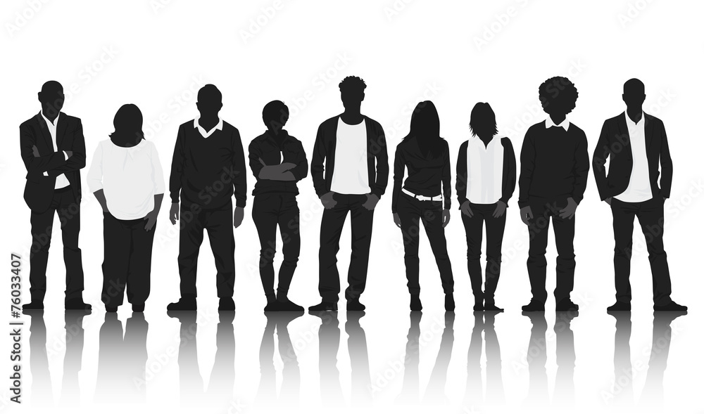 Wall mural Silhouettes Group of Casual People in a Row - Wall murals