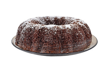 Chocolate biscuit cake, isolated on white background